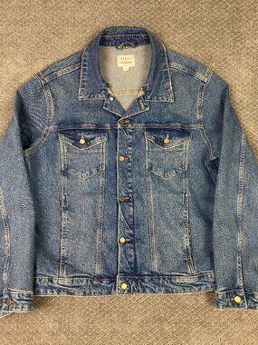 Tecovas Denim Trucker Jacket Men's Large Blue Stretch Jean No Shearling Collar